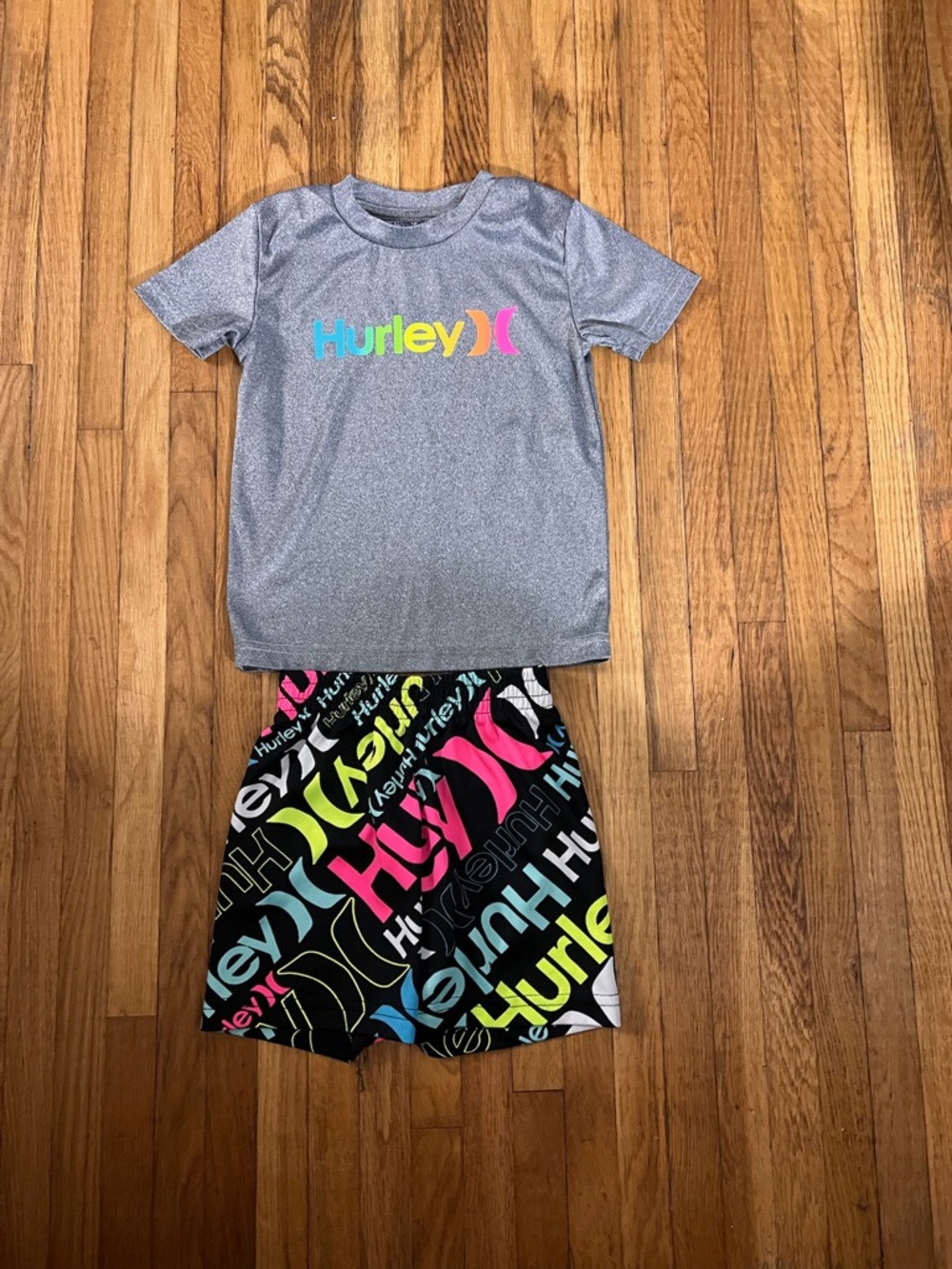 Hurley Kids' Gray Tee and Multicolor Logo Shorts Set